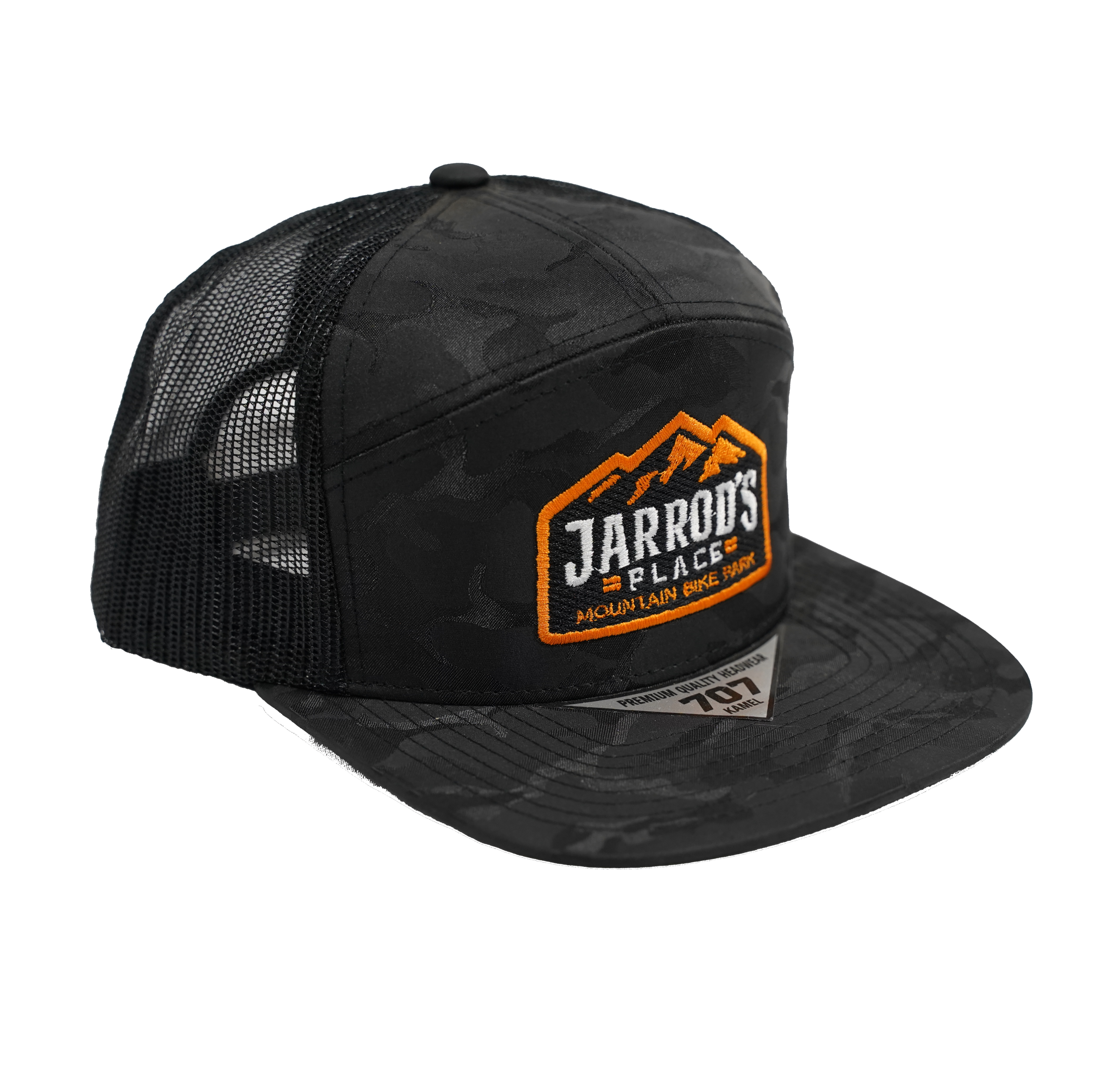 Jarrod's Place Bike Park Hat - Black Camo with Orange Logo